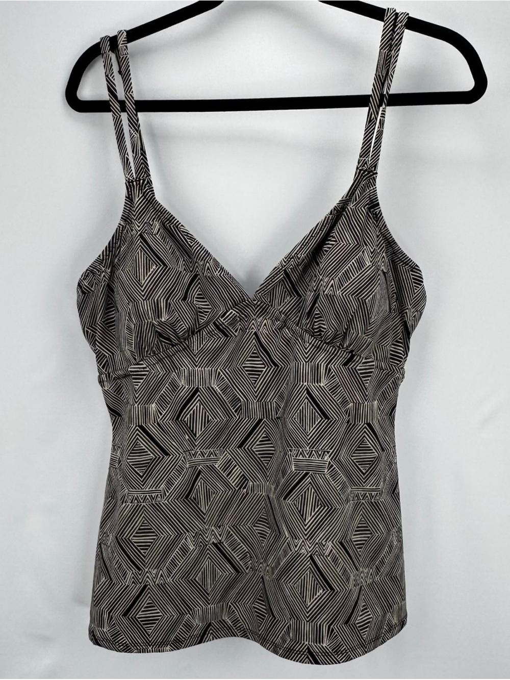 Garnet Hill Black Tankini Top - Black Geometric